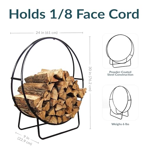 SUNNYDAZE 24-INCH OUTDOOR FIREWOOD RACK STEEL FIREPLACE WOOD HOLDER - BLACK - Like New