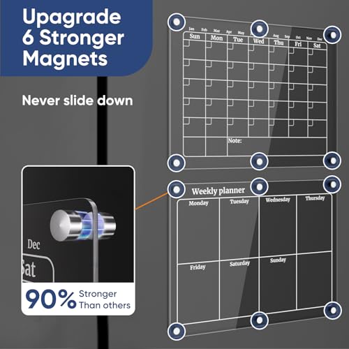 Acrylic Magnetic Calendar for Refrigerator,2pcs Magnet Fridge Calendar - Like New