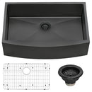Ruvati 33-in Gunmetal Black Apron-Front Farmhouse Sink RVH9733BL - DARK GRAY - Like New