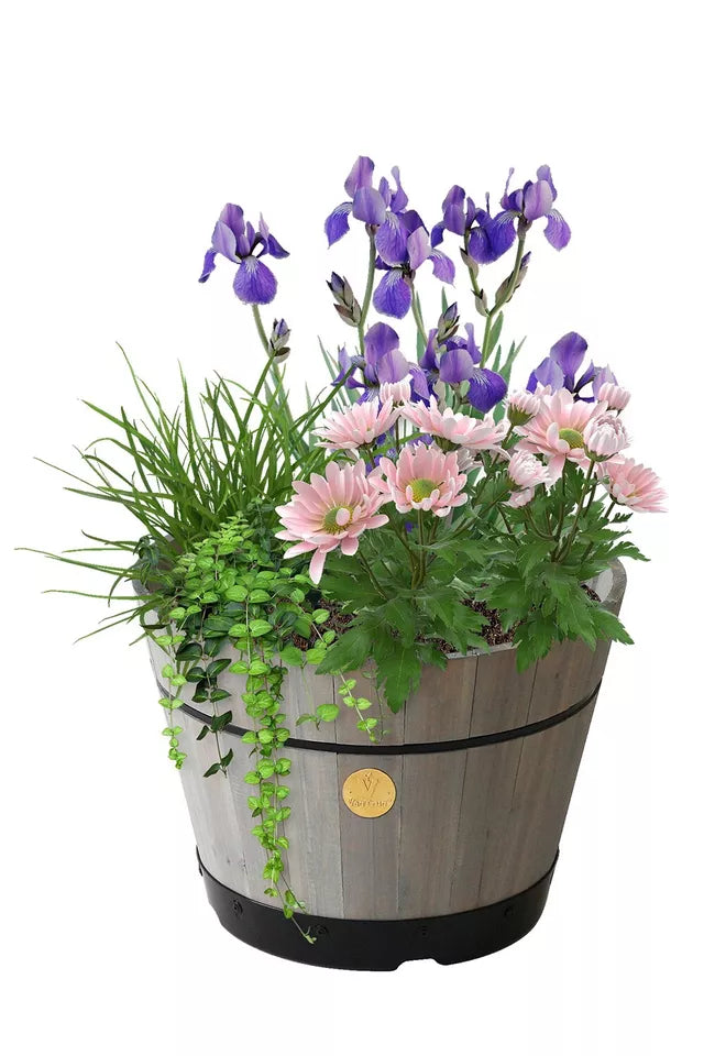 VEGTRUG MEDIUM BARREL GARDEN PLANTER - GRAY - Like New