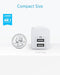ANKER POWER PORT MINI DUAL PORT 12W WALL CHARGER, USB CHARGER 136799 - WHITE - Like New