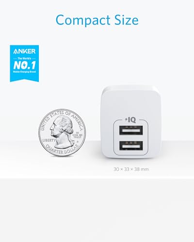 ANKER POWER PORT MINI DUAL PORT 12W WALL CHARGER, USB CHARGER 136799 - WHITE - Like New