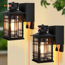 KONDRAS 2-PACK PORCH LIGHTS WITH GFCI OUTLET, MOTION SENSOR, 0815 - BLACK - Like New