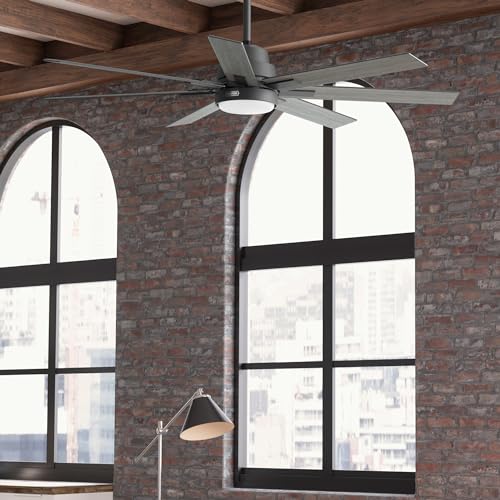 HUNTER FAN 60" CEILING FAN, LIGHT REMOTE, MODERN LIVING ROOM - MATTE BLACK - Like New