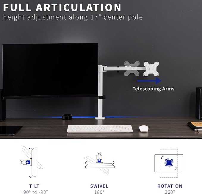VIVO Dual LCD LED 21 to 32 inch Monitor Desk Mount Heavy Duty White STAND-V002EW - Like New