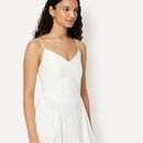 AMAZON ESSENTIALS WOMEN FIT & FLARE THIN STRAP COTTON DRESS WHITE XS - Brand New