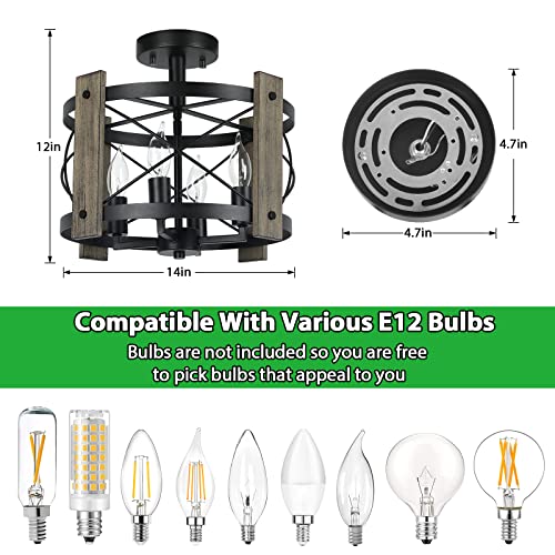 BrightHome Farmhouse Rustic Light Fixture Ceiling Mount - Black - Like New