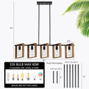 CAFULAM 41.5" KITCHEN ISLAND LIGHTING,5 LIGHTS - BLACK/WOOD - Like New