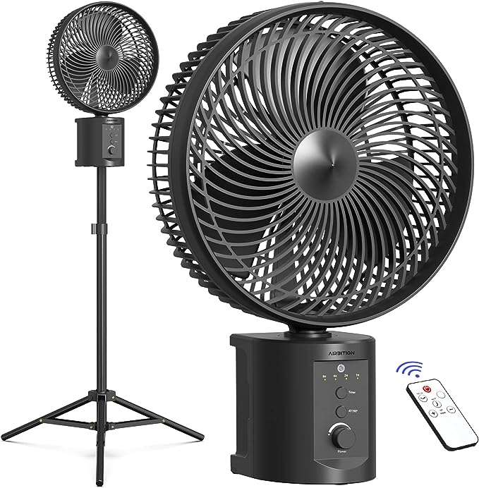 Oscillating Battery Operated Fan Remote 10" Cordless Rechargeable Fan - Black Like New