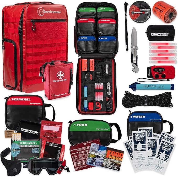 Surviveware Emergency Preparedness Survival Backpack Big Red 2 People - BIG RED Like New