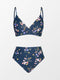 CUPSHE WOMEN'S BIKINI SWIMSUIT HIGH WAISTED - SIZE: WOMEN L - NAVY BLUE FLORAL - Brand New