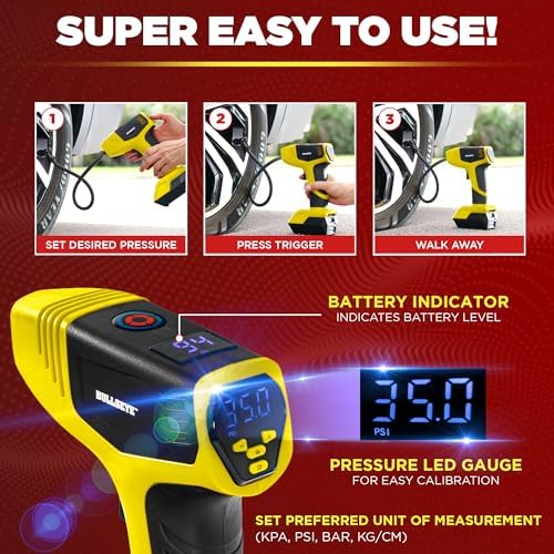 EMSON BULLSEYE PRO TIRE INFLATOR AIR COMPRESSOR 150PSI 12V DC 1500MAHS - YELLOW - Like New