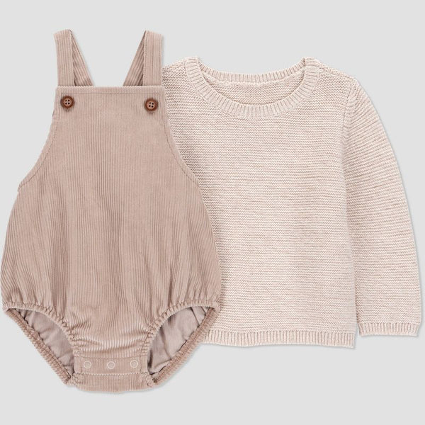 CARTER'S JUST ONE YOU® BABY 2PC SWEATER ROMPER SET - SIZE: YOUTH 3M - BROWN - Like New