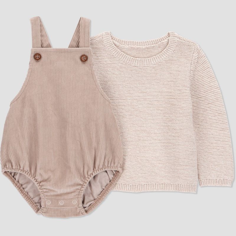 CARTER'S JUST ONE YOU® BABY 2PC SWEATER ROMPER SET - SIZE: YOUTH 3M - BROWN - Like New