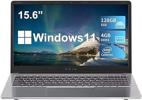 SGIN Laptop 15.6" Intel Celeron Quad Core J4105 4GB 128GB SSD M15 - SILVER Like New