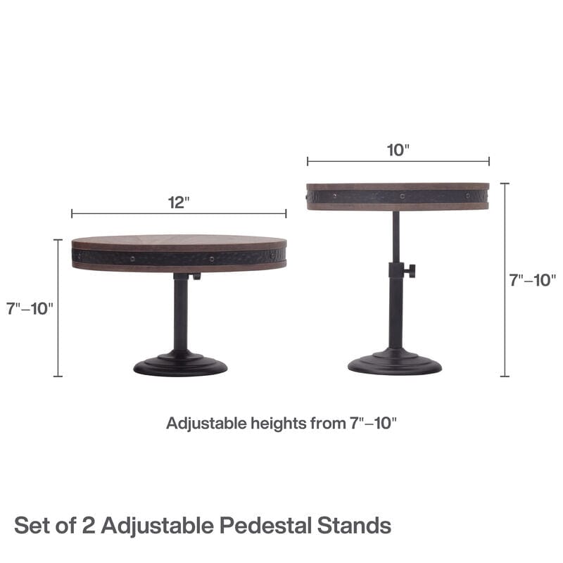 MIKASA RUSTIC SET OF 2 ADJUSTABLE SERVING PLATTER CAKE STANDS - MANGO WOOD/IRON - Like New