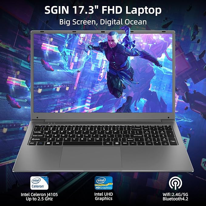 SGIN Laptop 17" FHD J4105 8GB 256GB SSD M17PRO - GRAY - Scratch & Dent