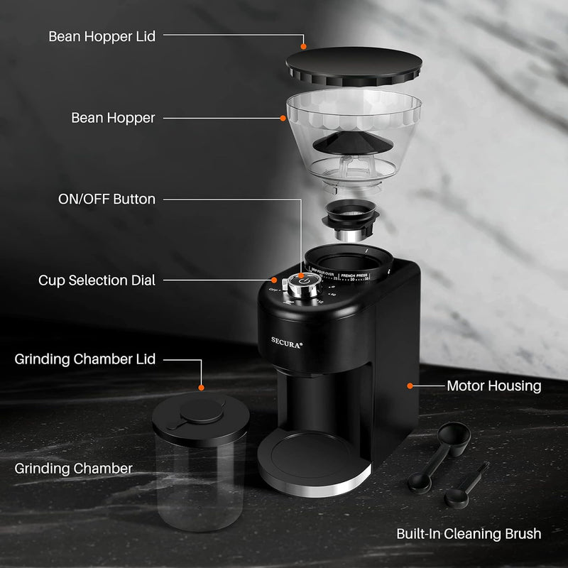 Secura Conical Burr Coffee Grinder, Large CG9702-UL - BLACK Like New