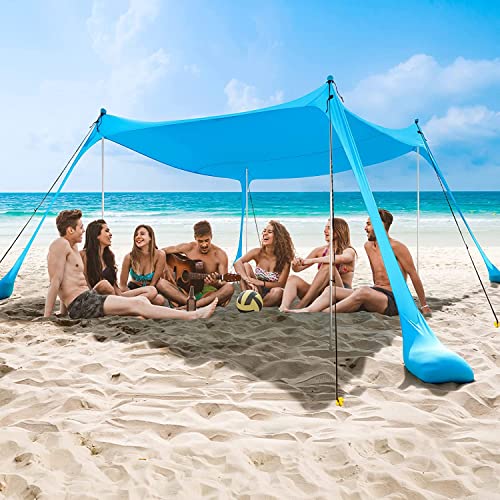 COMMOUDS BEACH TENT CAMPING SUN SHELTER WITH UPF50+ PROTECTION 7 X 7 FT - BLUE - Like New