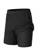 JUMP START MEN'S 2 IN 1 STRETCH ACTIVE RUNNING SHORTS - SIZE: MEN S - BLACK - Brand New