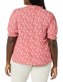 AMAZON ESSENTIALS WOMEN'S FLUID TWILL SHORT PUFF SLEEVE RUFFLE - SIZE: L - Brand New