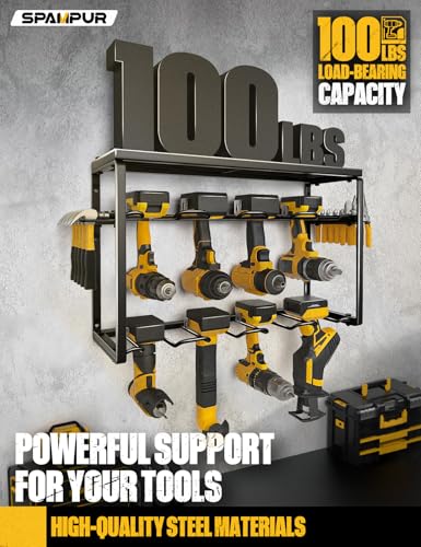 SPAMPUR POWER TOOL ORGANIZER 8 DRILL HOLDERS WALL MOUNT MCZ80009 - BLACK - Like New