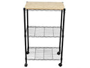 HOME BASICS 3 TIER KITCHEN TROLLEY WITH STEEL HOOKS - BLACK/NATURAL - Like New