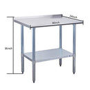 Profeeshaw Stainless Steel Prep Table NSF Backsplash Undershelf 24"×36" - Silver - Brand New