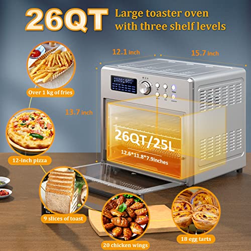 ROOMTEC 26 QT AIR FRYER TOASTER OVEN COMBO 21-IN-1 LARGE COUNTERTOP - SILVER - Like New