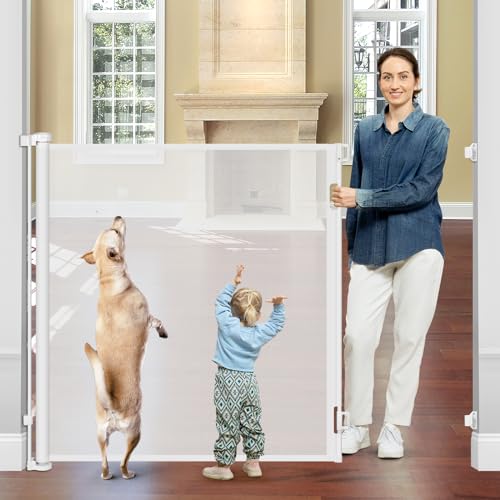 Heelalbaby 48" Extra Tall Baby Gates Dogs 55" Wide Retractable Baby Gate - White Like New