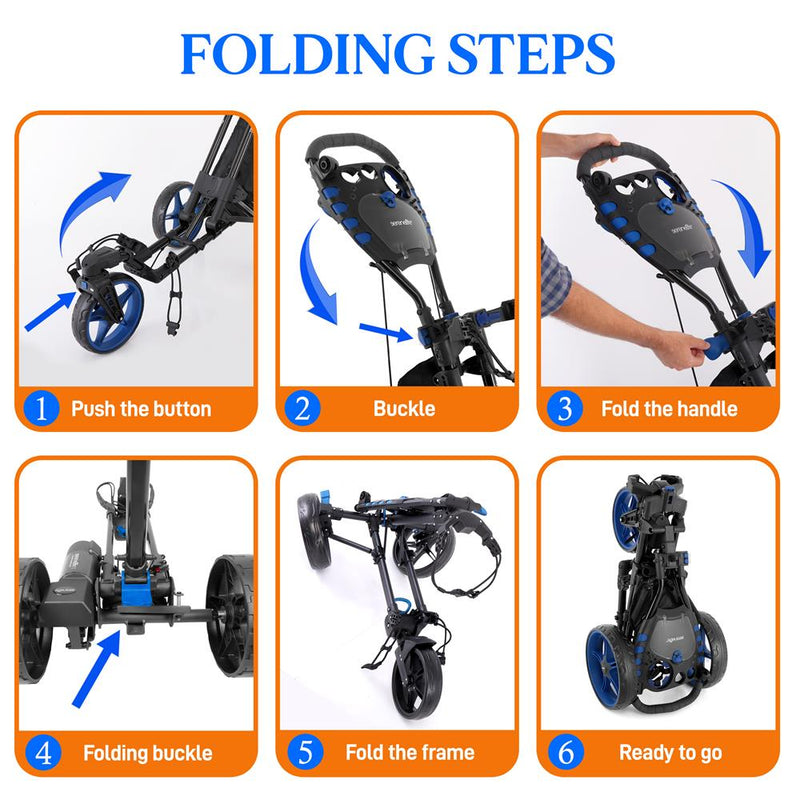 SERENELIFE FOLDABLE 3-WHEEL GOLF PUSH CART UPPER & LOWER BRACKETS - BLUE - Like New