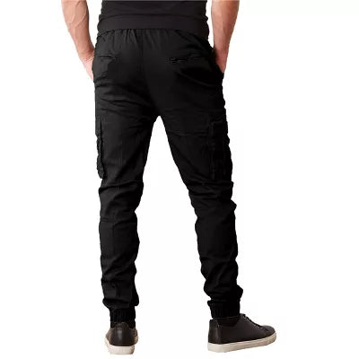 JUMP START MENS REGULAR FIT DRAWSTRING CARGO PANTS - SIZE: MEN M - BLACK - Like New