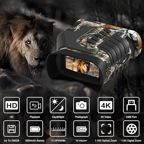 WOSPORTS Night Vision Binoculars 1315FT 4K Night Goggles NV400 - Black/Camo - Like New