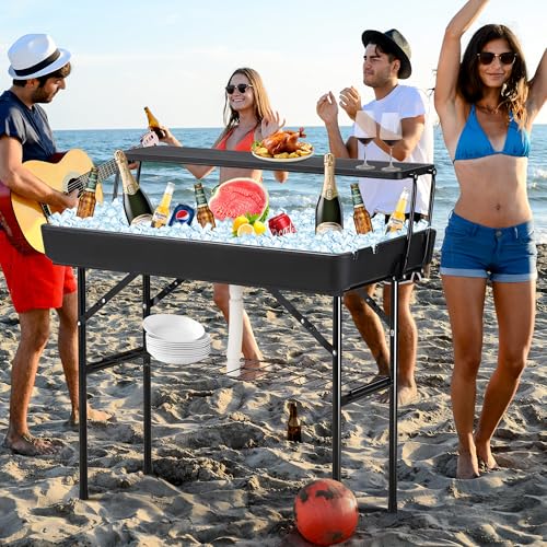 Dragosum Outdoor Cooler Ice Table with Drain and Shelf Matching Skirt - Black - Like New