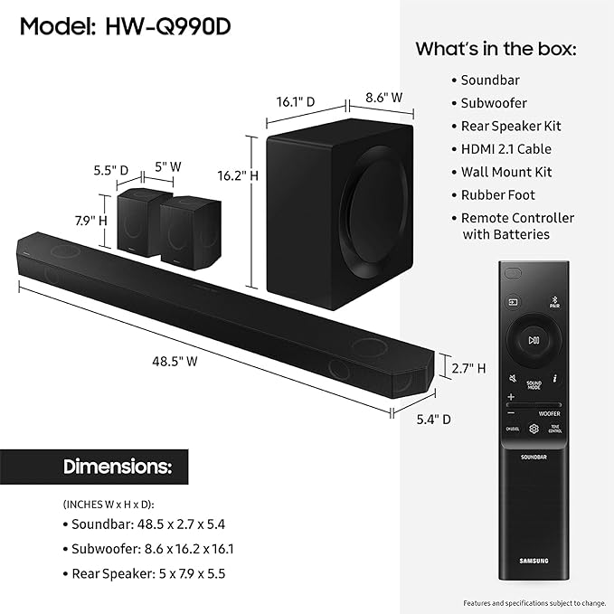 SAMSUNG Q990D 11.1.4CH SOUNDBAR WIRELESS DOLBY ATMOS AUDIO - Scratch & Dent