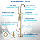 VOTAMUTA BRUSHED GOLD FLOOR MOUNTED TUB FILLER SHOWER FAUCET HANDLE - GOLD - Like New