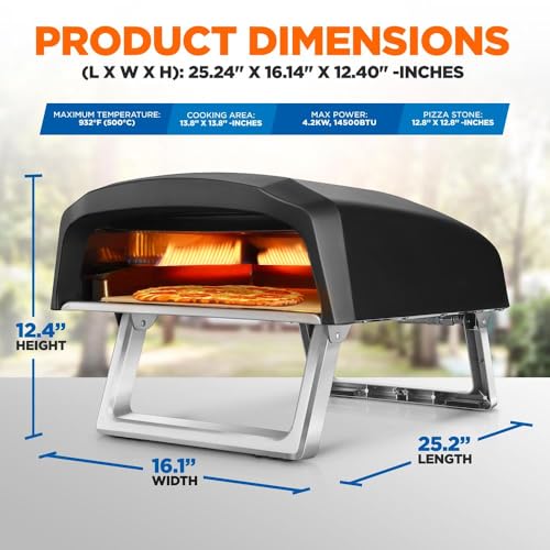 NUTRICHEF PORTABLE OUTDOOR GAS PIZZA OVEN - INCLUDES FOLDABLE - MATTE BLACK - Like New
