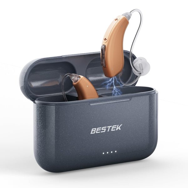 BESTEK HEARING AIDS RECHARGABLE BEHIND-THE-EAR HEARING AID - BEIGE - Like New