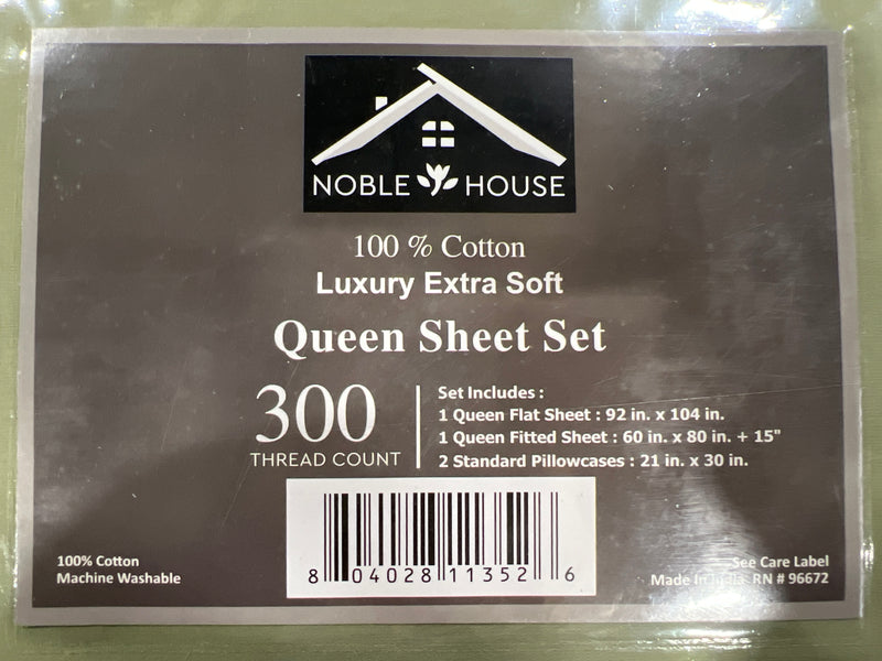 NOBLE HOUSE QUEEN 300 THREAD COUNT SHEET SET - GREEN - Like New