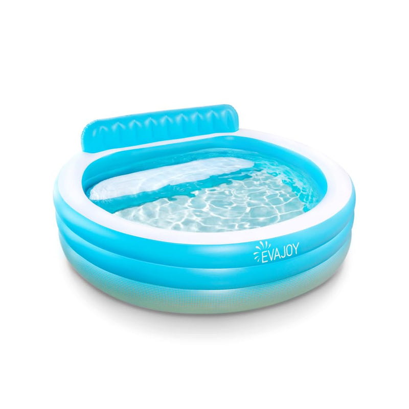 EVAJOY Full Sized Inflatable Pool with Backrest Bench 88"x85"x30" - Blue - Brand New