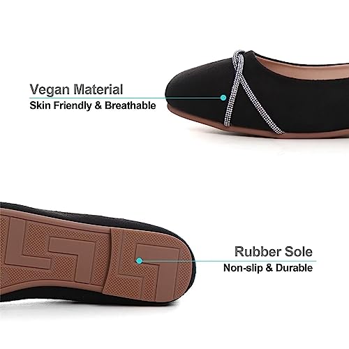 HEE GRAND SQUARE TOE BALLET FLATS RHINESTONES CHAINS BLACK SUEDE WOMEN SIZE 10 - Like New