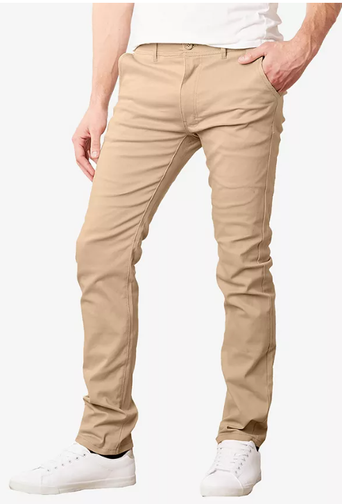 GALAXY BY HARVIC MEN'S SUPER STRETCH SLIM EVERYDAY CHINO PANTS - KHAKI - 34X32 - Brand New