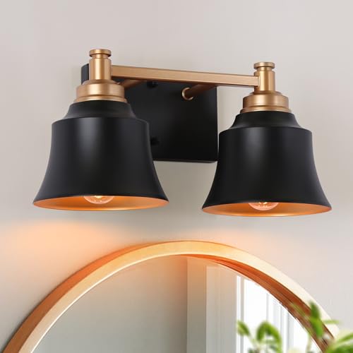 KSANA 2 LIGHT BLACK AND GOLD BATHROOM LIGHTS OVER MIRROR - BLACK AND GOLD - Like New