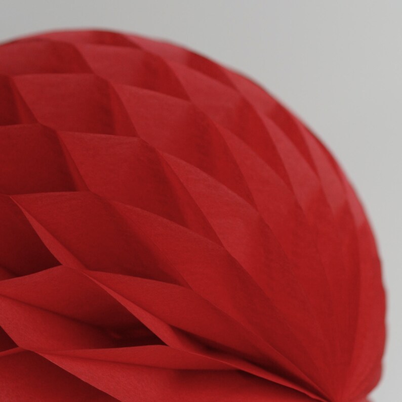 GENERIC 8IN/20CM HONEYCOMB PAPER BALL WITH RIBBONS - DEEP RED - Like New