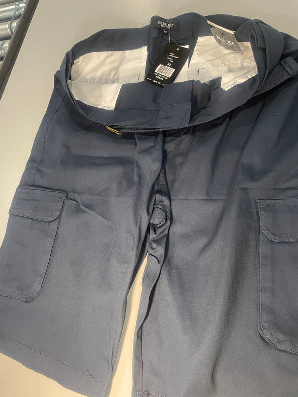 BLUE ICE MEN'S SLIM FIT STRETCH BELTED CARGO SHORTS - SIZE: MEN 42 - NAVY - Brand New