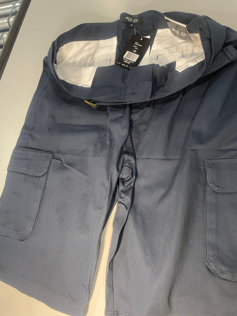 BLUE ICE MEN'S SLIM FIT STRETCH BELTED CARGO SHORTS - SIZE: MEN 42 - NAVY - Brand New