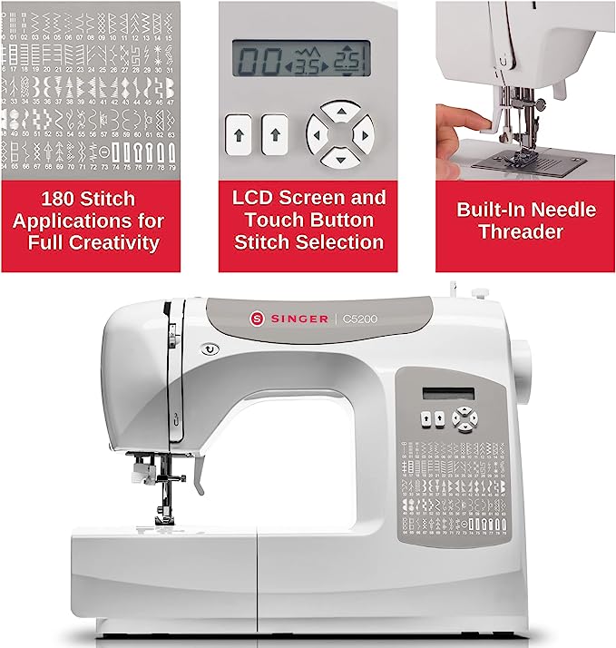 SINGER C5200 Computerized Sewing Machine 80 Built-in Stitches LCD Screen - GREY - Like New