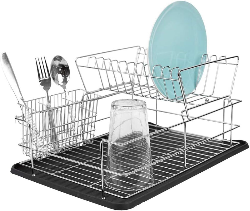 Home Basics Deluxe 2 Tier Dish Rack - Black Like New