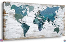 TEAL DECOR TEAL WORLD MAP CANVAS WALL ART 20"X40" - WHITE BLUE GREEN - Like New