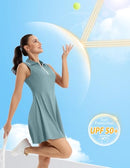 FKEEP Women's Tennis Golf Dress Sport Activewear Zipper V-Neck Shorts Lake Blue - Brand New